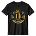 Hemphasize merch black short-sleeve crewneck t-shirt featuring a large gold graphic on the chest. 