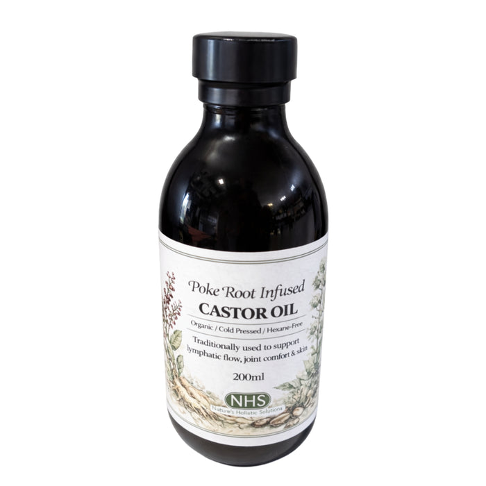 poke root infused castor oil for lymphatic drainage and inflammation support