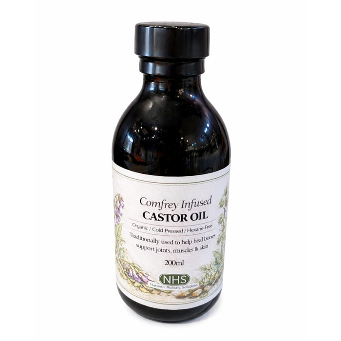 comfrey infused castor oil for joint support muscle recovery bone knitter herbal oil
